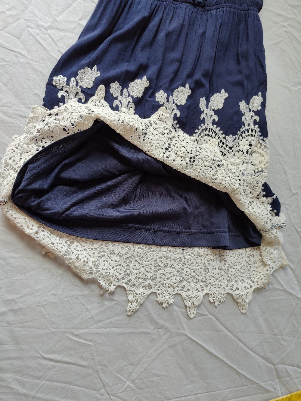 Vintage Y2K A. Calin Navy Blue Boho Embroidered Lace Trim Cami Sundress Size S - Picture 10 of 10